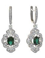 Серьги из белого золота c бриллиантами и изумрудом