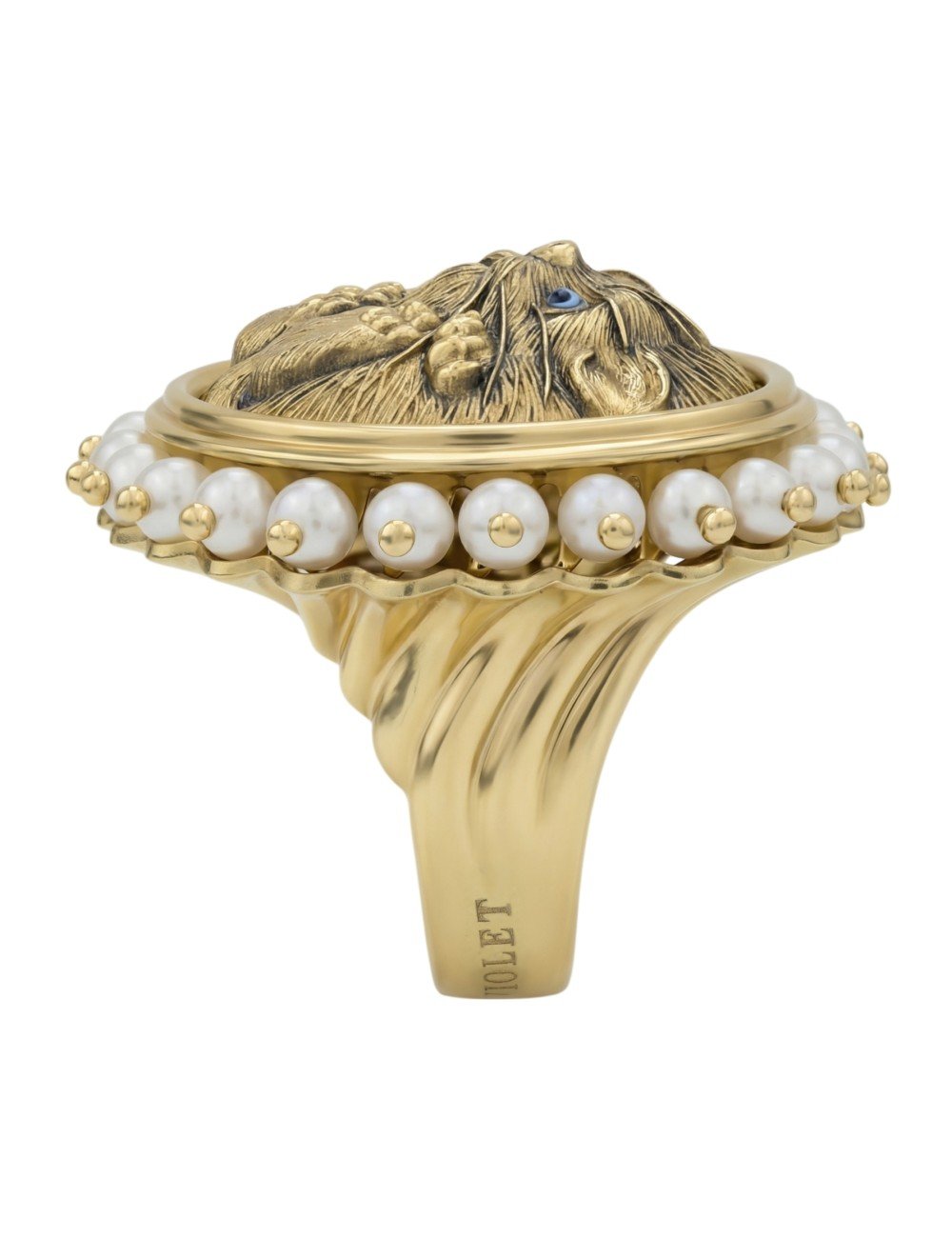 Кольцо из лимонного золота c эмалью и жемчугом