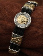 Браслет из серебра 960 пробы и золота 585 пробы c шёлковым шнурком