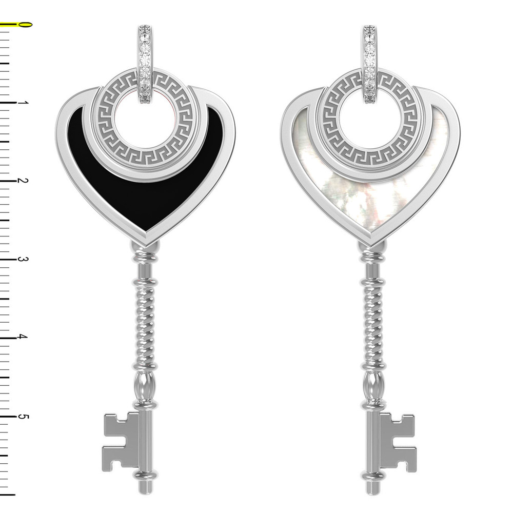 Подвеска из белого золота 585 пробы c фианитом, ониксом и перламутром