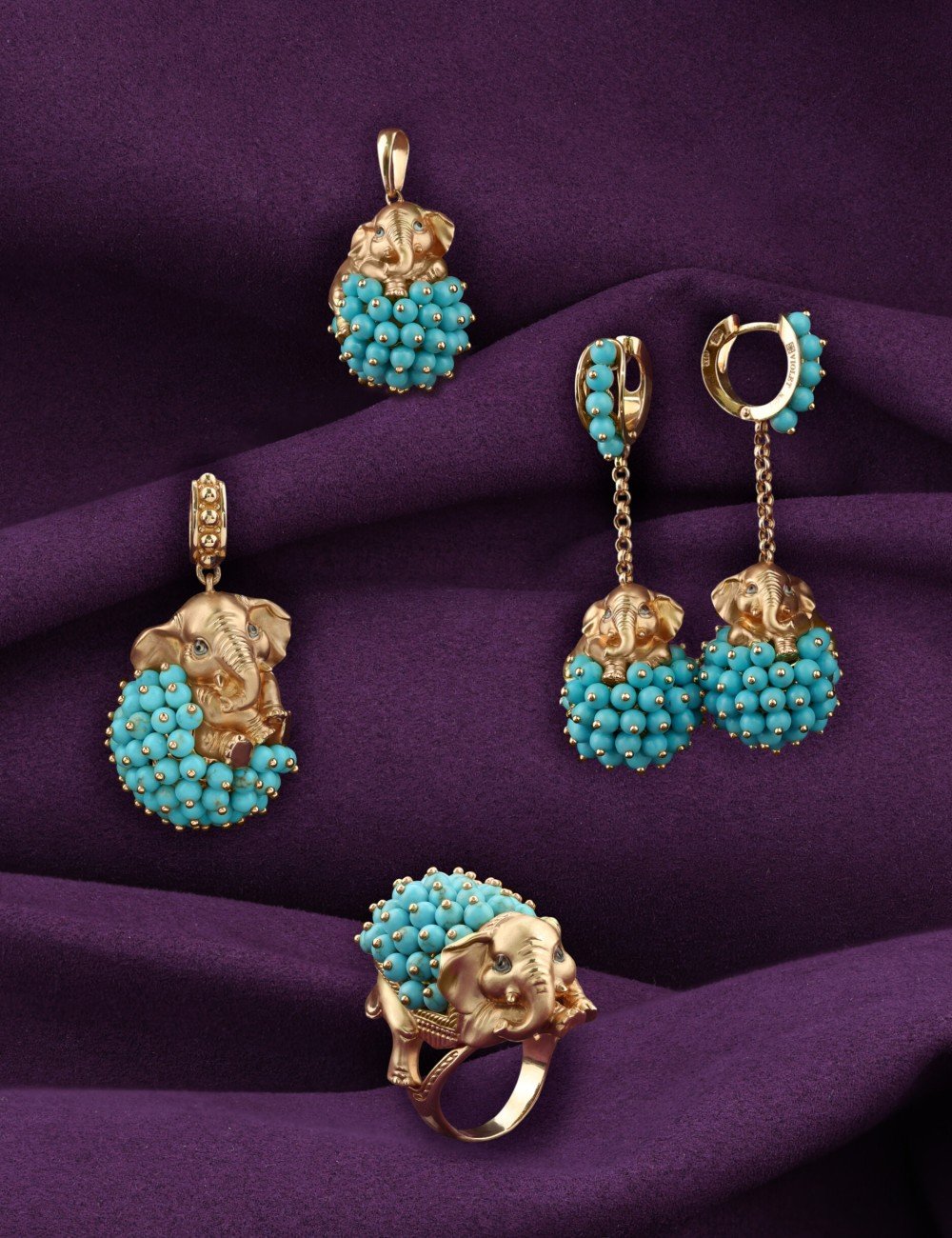 Подвеска из золота c эмалью и бирюзой