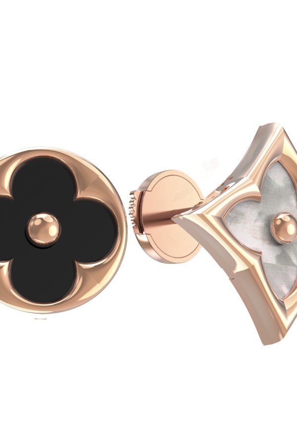 Серьги из золота c ониксом и перламутром