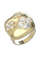 Кольцо из лимонного золота c бриллиантами и перламутром