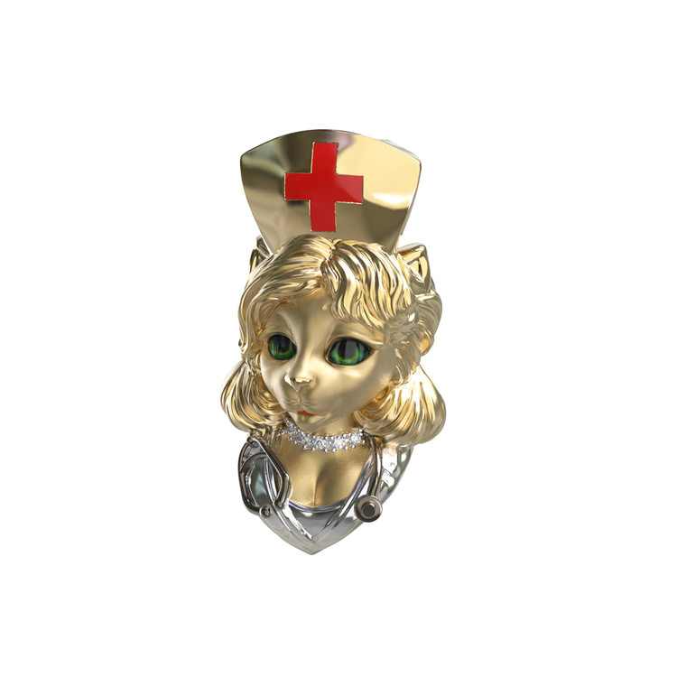 Подвеска из лимонного золота 585 пробы c эмалью, бриллиантами и рубином