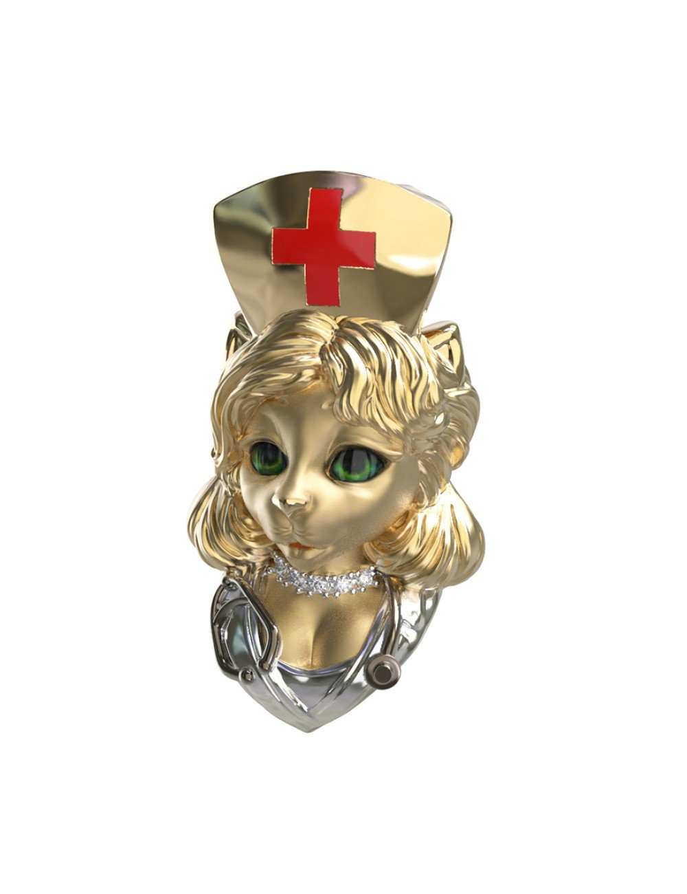 Подвеска из лимонного золота c эмалью, бриллиантами и рубином