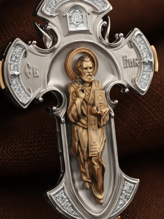 Крест из белого золота 585 пробы c бриллиантами