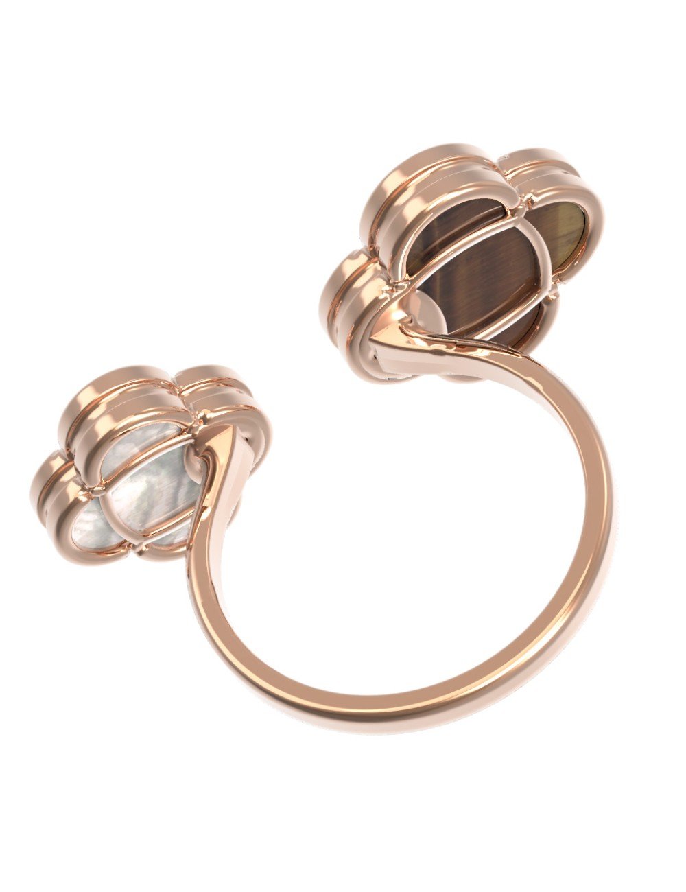 Кольцо из золота c тигровым глазом и перламутром