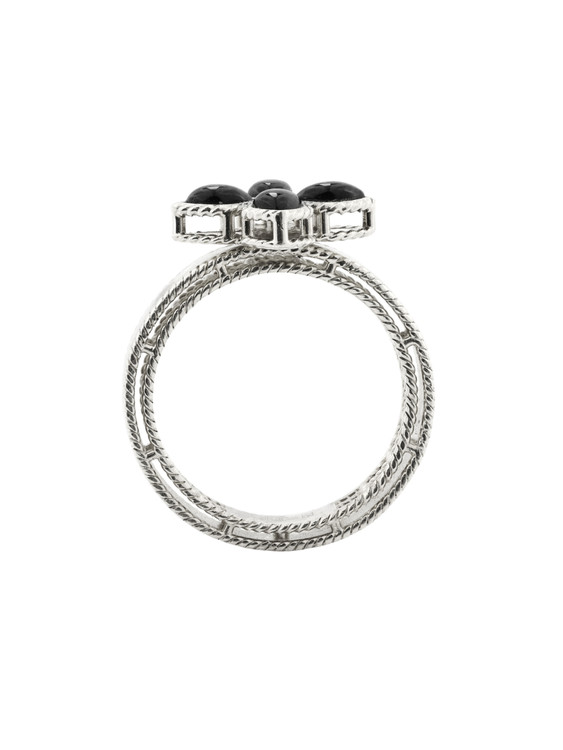 Кольцо из белого золота 585 пробы c бриллиантами и ониксом