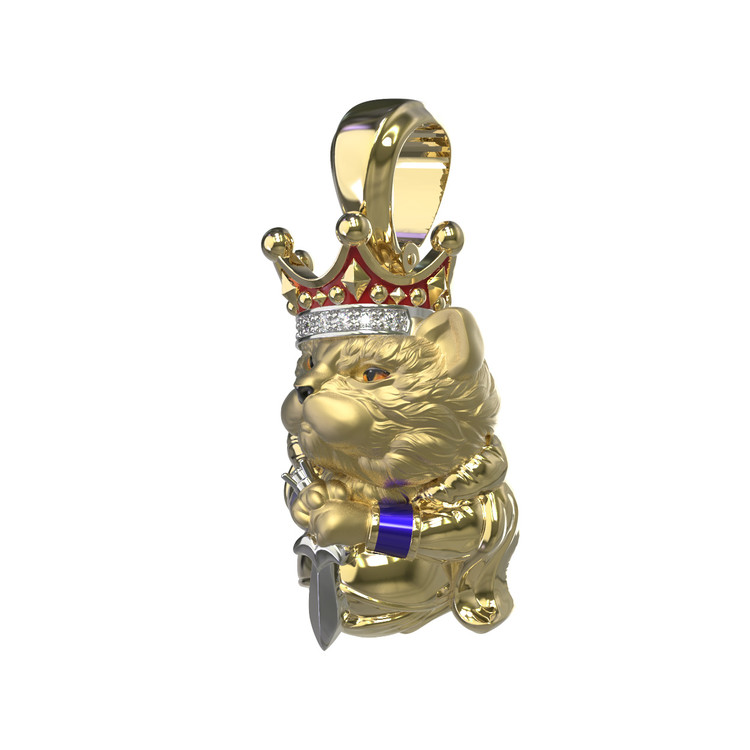 Подвеска из лимонного золота 585 пробы c эмалью, бриллиантами и рубином