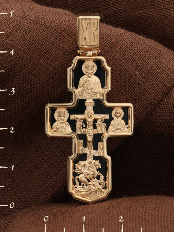 Крест из красного золота 585 пробы c ониксом