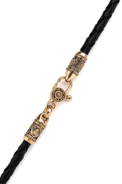 Цепь-шнурок кожа из красного золота 585 пробы c кожаным шнурком