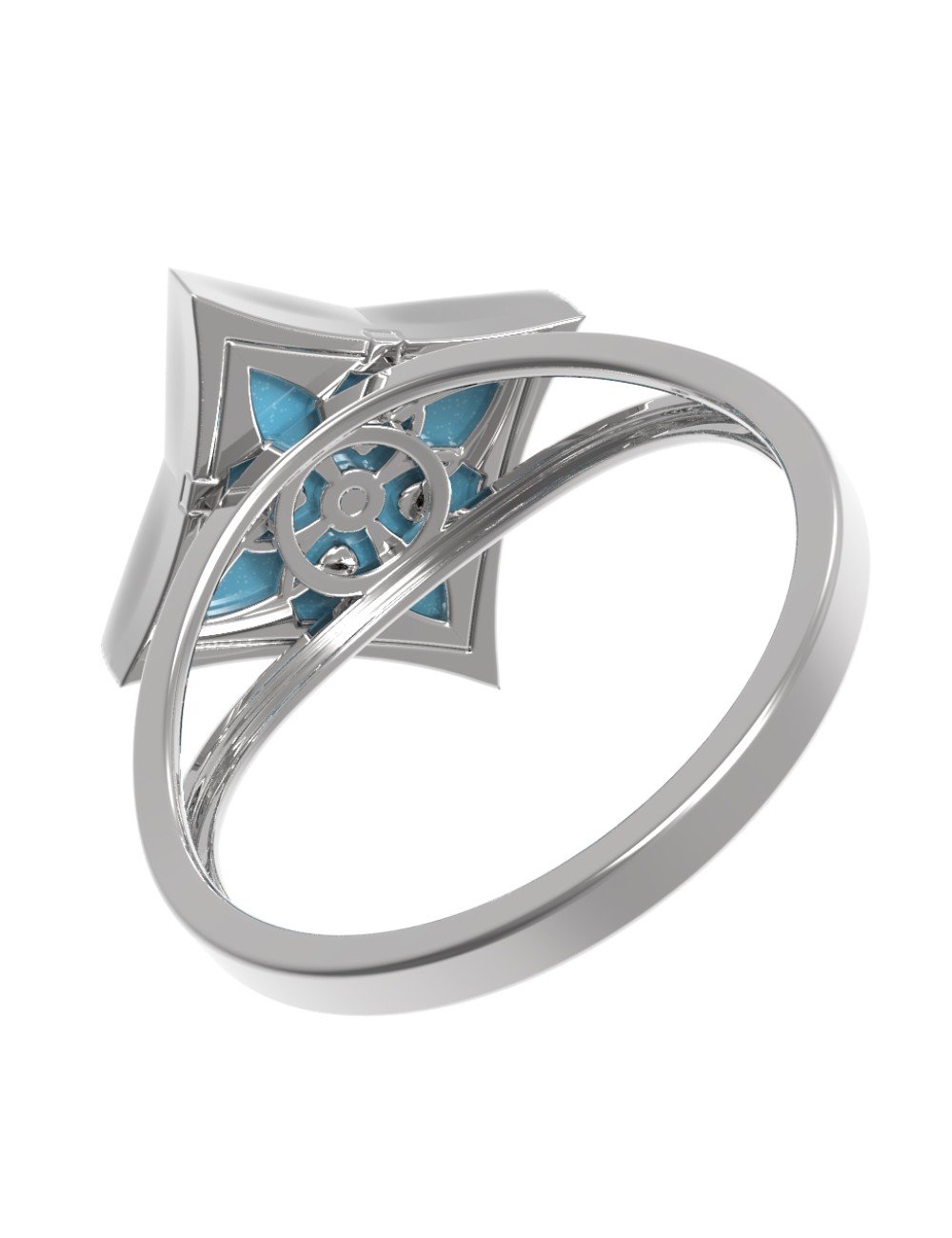 Кольцо из белого золота c бриллиантами и бирюзой