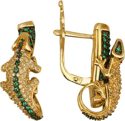 Серьги из лимонного золота 585 пробы c фианитом