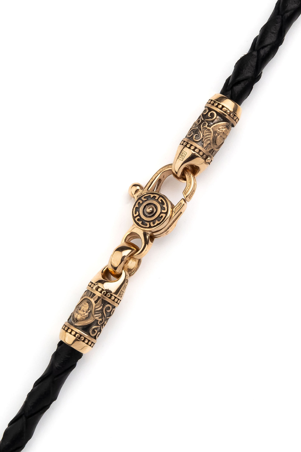 Цепь-шнурок кожа из красного золота 585 пробы c кожаным шнурком