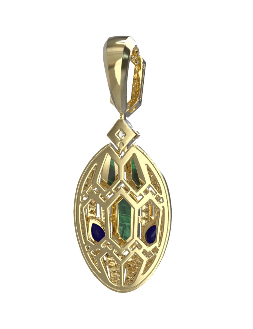 Подвеска из лимонного золота c бриллиантами, сапфиром и малахитом