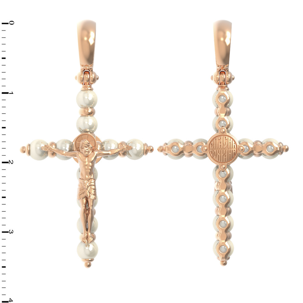 Крест из красного золота 585 пробы c жемчугом