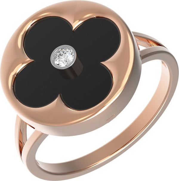 Кольцо из красного золота 585 пробы c бриллиантами и ониксом