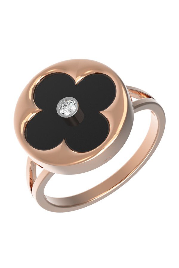 Кольцо из золота c бриллиантами и ониксом