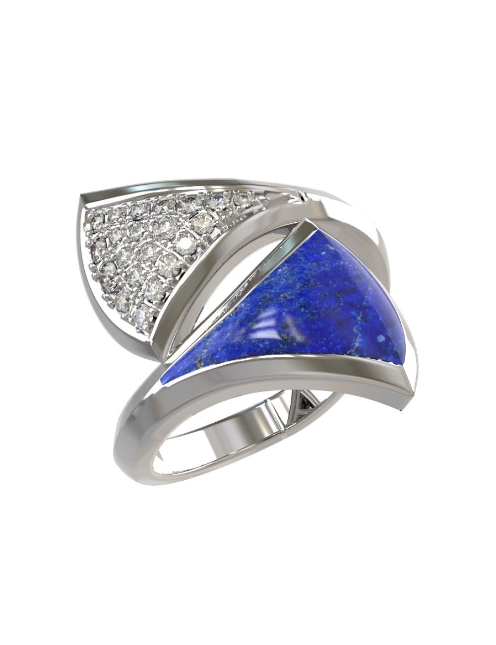 Кольцо из белого золота c бриллиантами и лазуритом