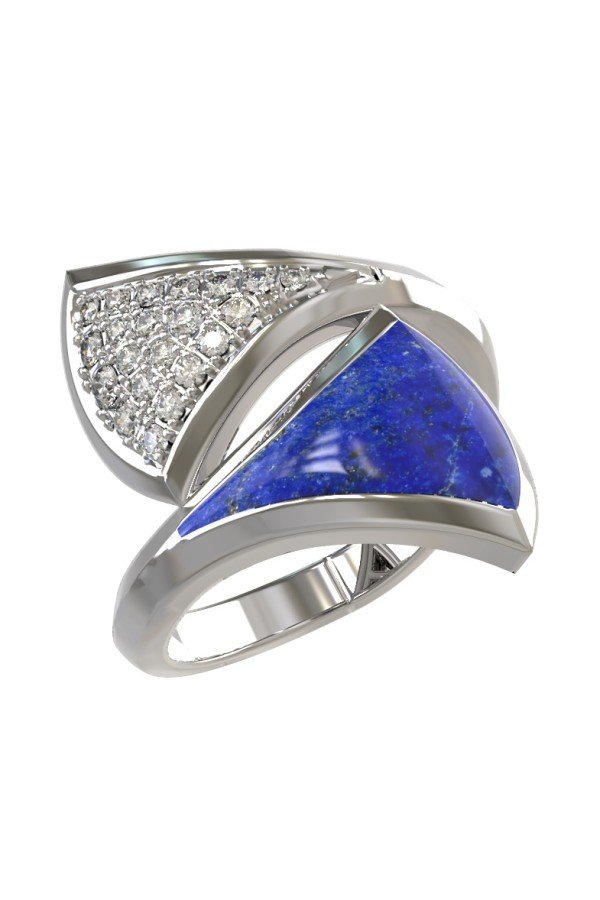 Кольцо из белого золота c бриллиантами и лазуритом