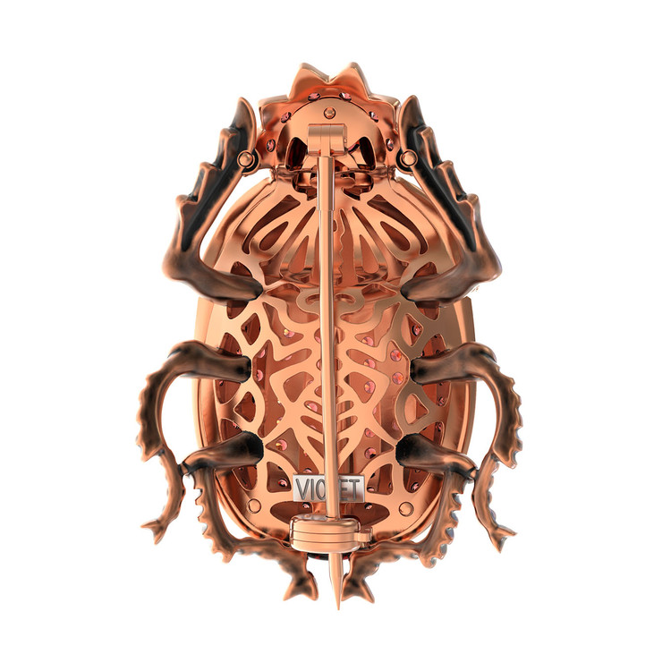 Брошь-подвеска из красного золота 585 пробы c эмалью, фианитом и гранатом