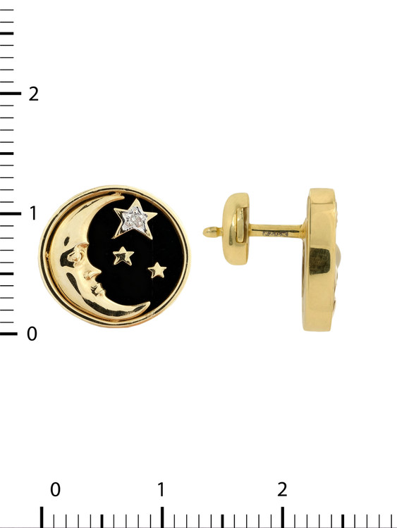 Серьги из лимонного золота 585 пробы c бриллиантами, ониксом и перламутром