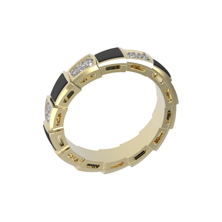 Кольцо из лимонного золота 585 пробы c бриллиантами и ониксом