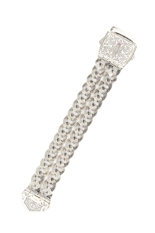 Браслет из серебра 925 пробы и золота 750 пробы c рубином