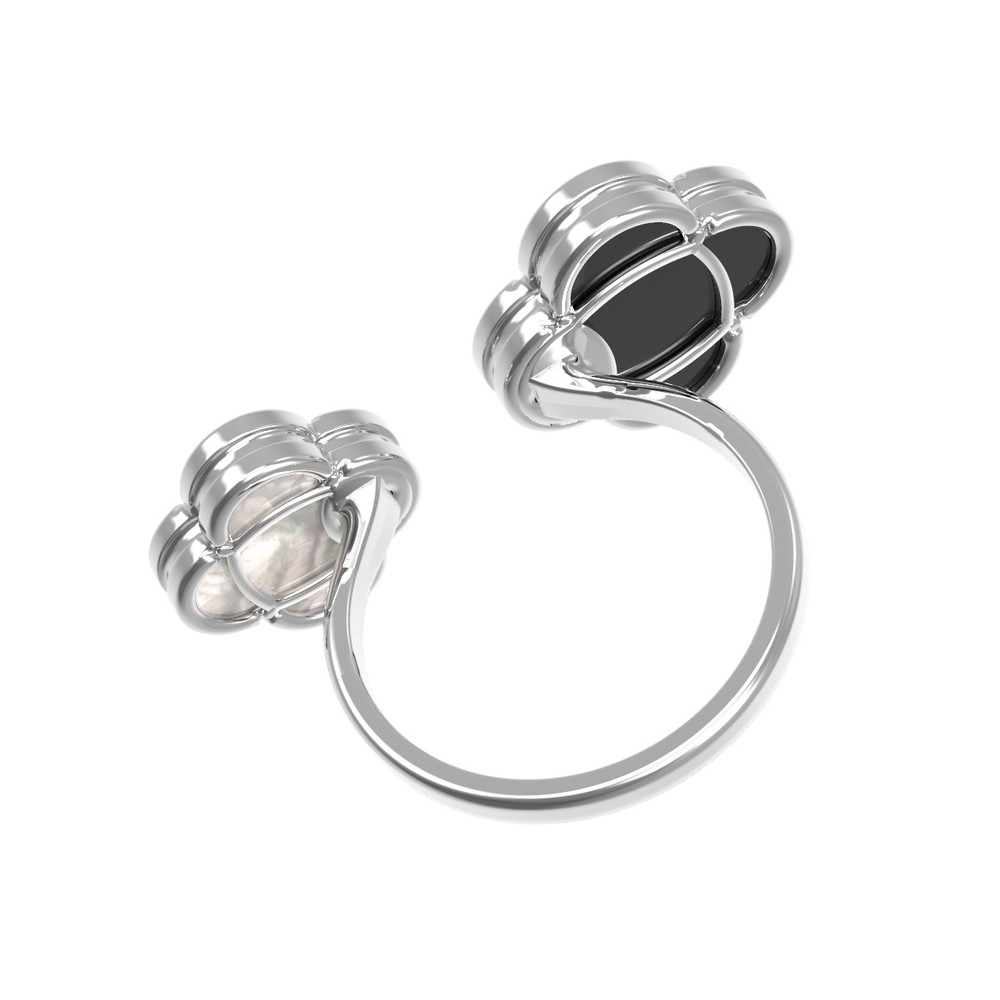 Кольцо из белого золота 585 пробы c ониксом и перламутром