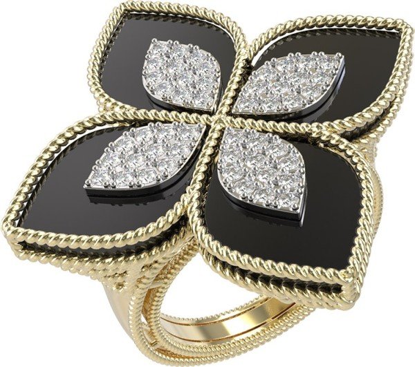 Кольцо из лимонного золота c бриллиантами и ониксом