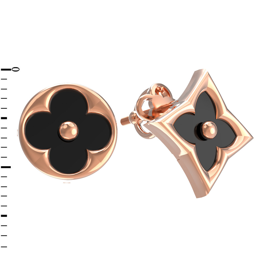 Серьги из красного золота 585 пробы c ониксом