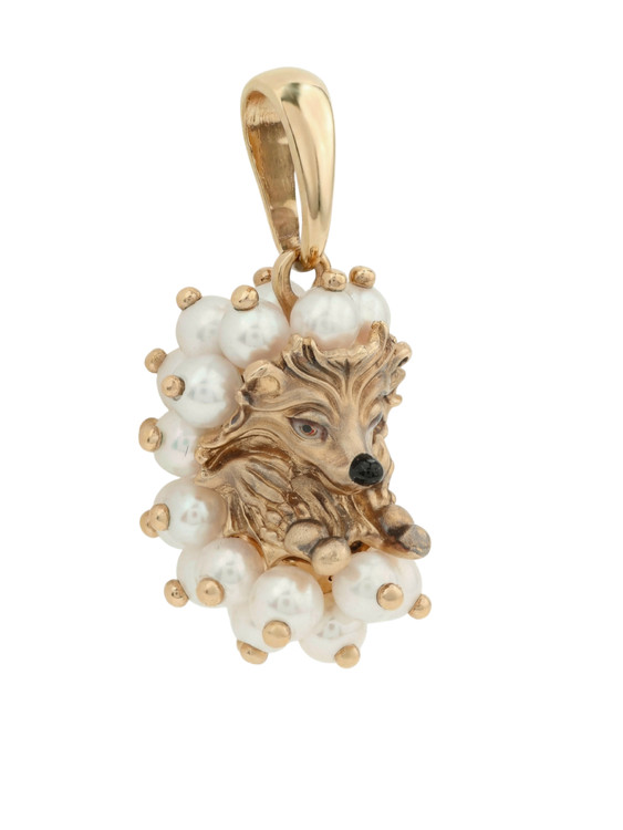 Подвеска из красного золота 585 пробы c эмалью и жемчугом