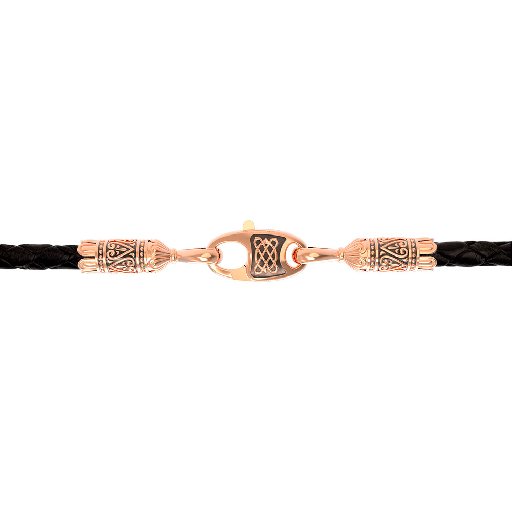 Цепь-шнурок кожа из красного золота 585 пробы c кожаным шнурком