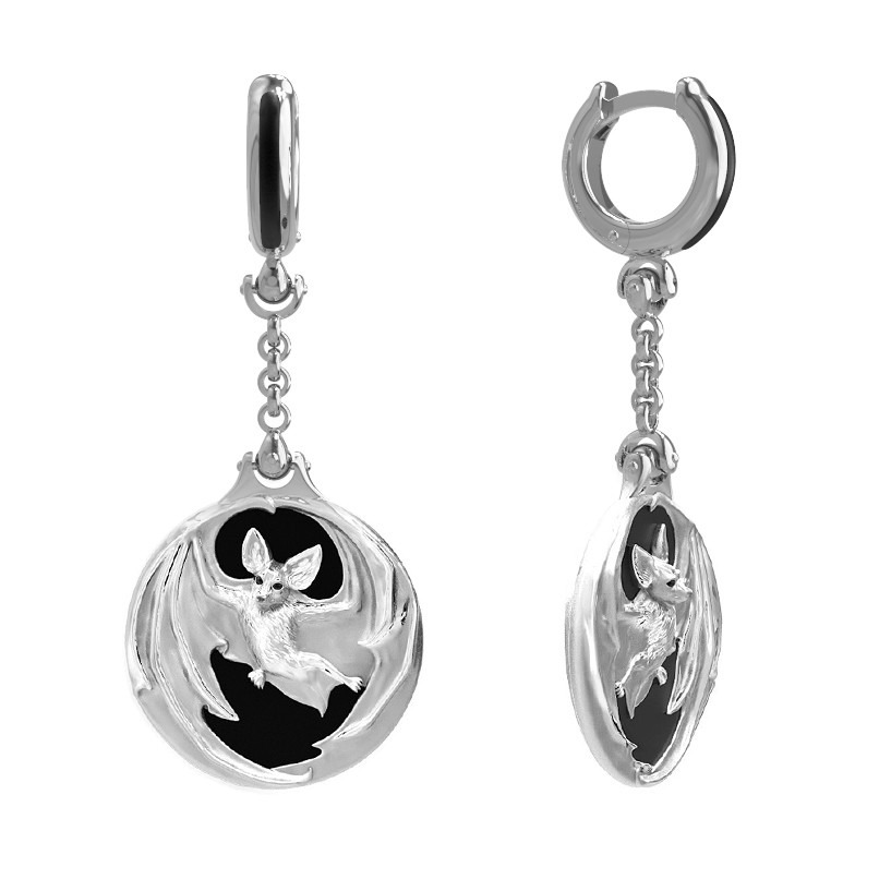 Серьги из белого золота 585 пробы c эмалью и ониксом