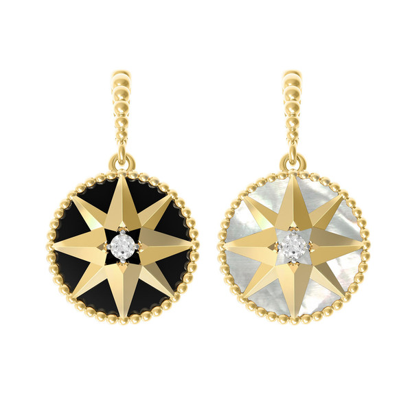 Подвеска из лимонного золота 585 пробы c фианитом, ониксом и перламутром