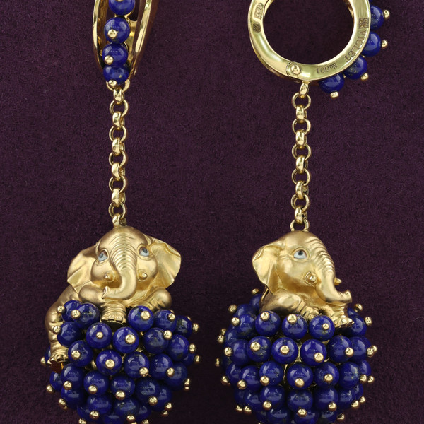 Серьги из лимонного золота 585 пробы c эмалью и лазуритом