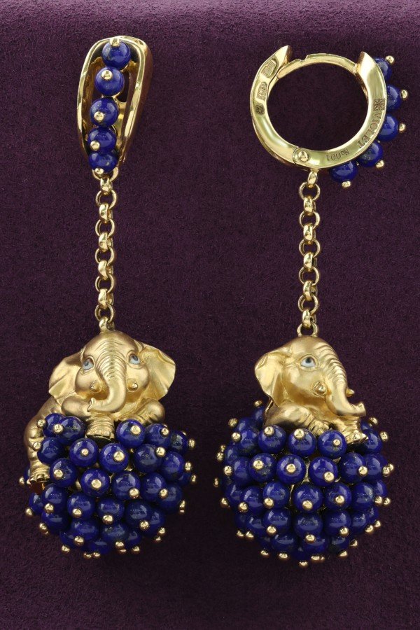 Серьги из лимонного золота c эмалью и лазуритом