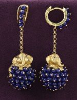 Серьги из лимонного золота c эмалью и лазуритом