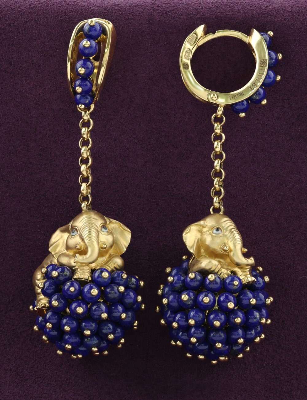 Серьги из лимонного золота c эмалью и лазуритом