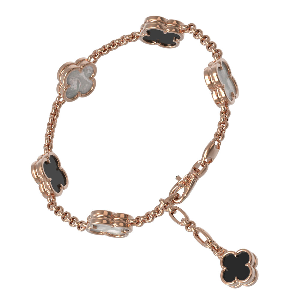 Браслет из красного золота 585 пробы c ониксом и перламутром