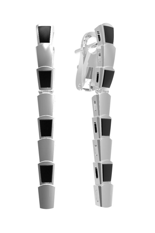 Серьги из белого золота c ониксом