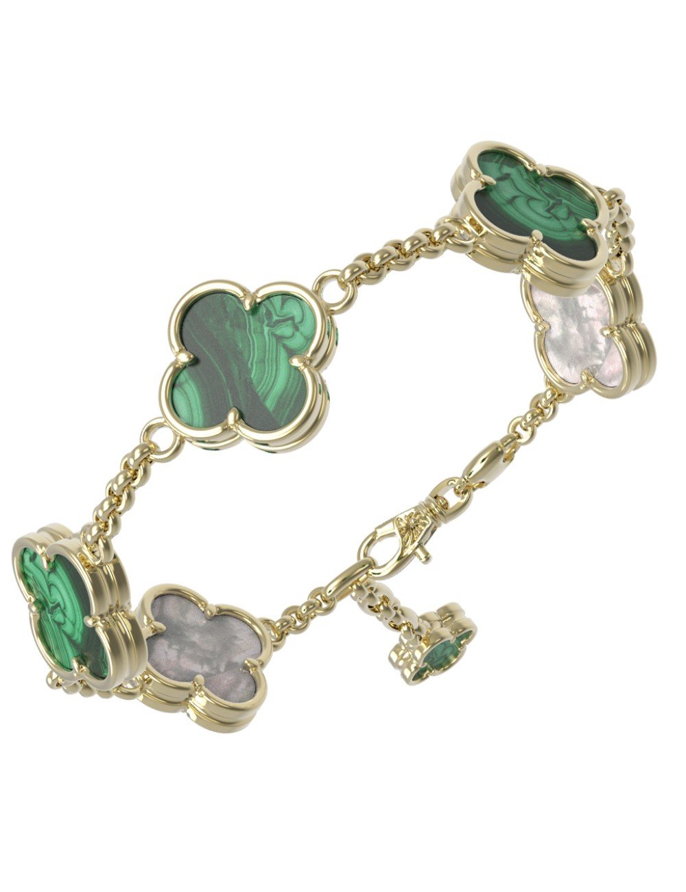 Браслет из лимонного золота c малахитом и перламутром