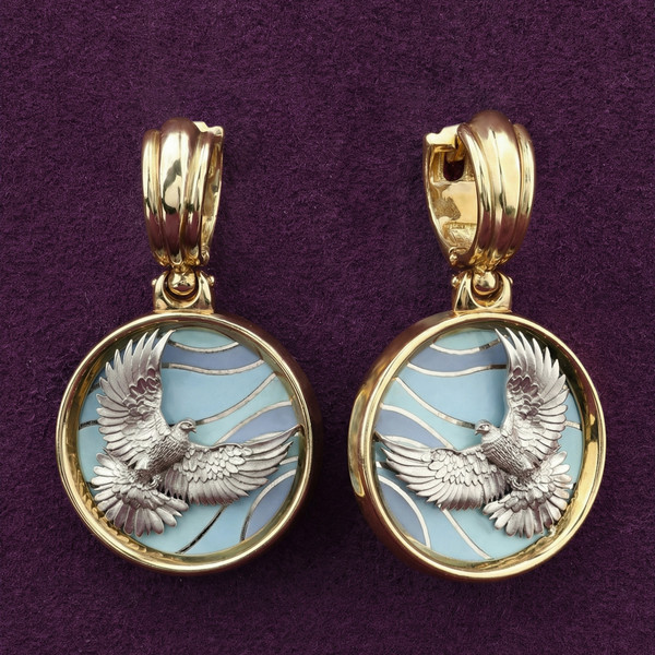 Серьги из лимонного золота 585 пробы c эмалью