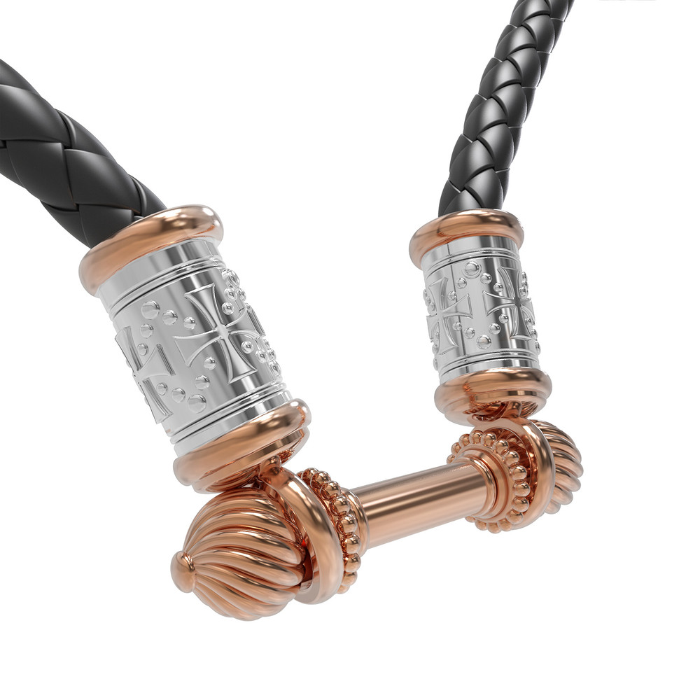 Цепь-шнурок кожа из красного золота 585 пробы c кожаным шнурком