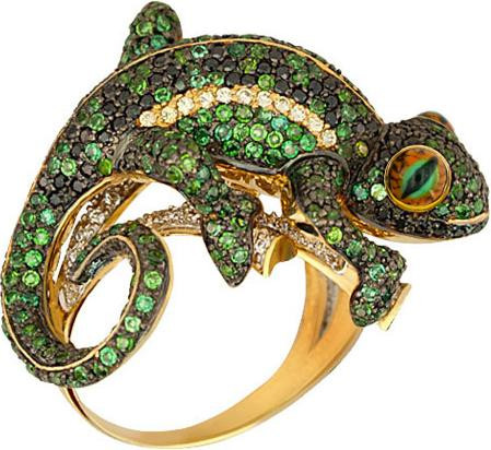 Кольцо из лимонного золота 585 пробы c эмалью и фианитом