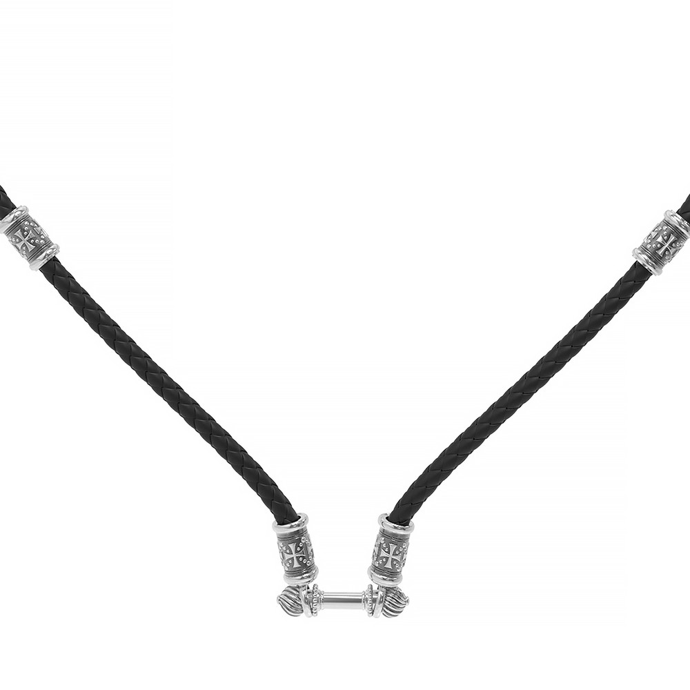 Цепь-шнурок кожа из белого золота 585 пробы c кожаным шнурком