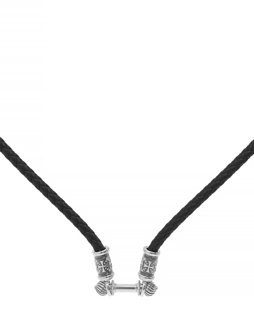 Гайтан из белого золота c кожаным шнурком