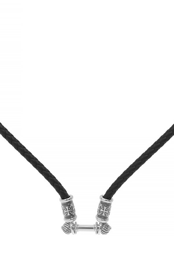 Гайтан из белого золота c кожаным шнурком