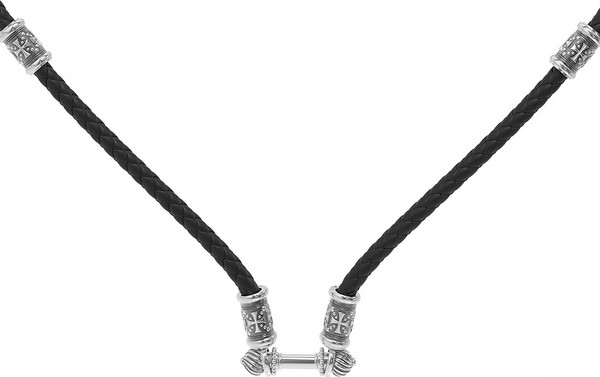 Цепь-шнурок кожа из белого золота 585 пробы c кожаным шнурком