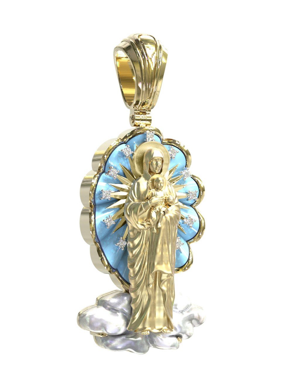 Образок из лимонного золота c бриллиантами, бирюзой и перламутром